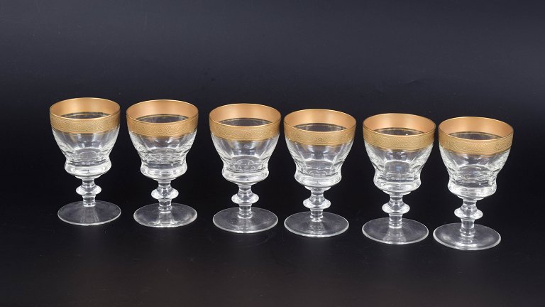 Theresienthal, Germany. Set of Six Crystal aperitif glasses with Gilt Minton Border, circa 1950s.