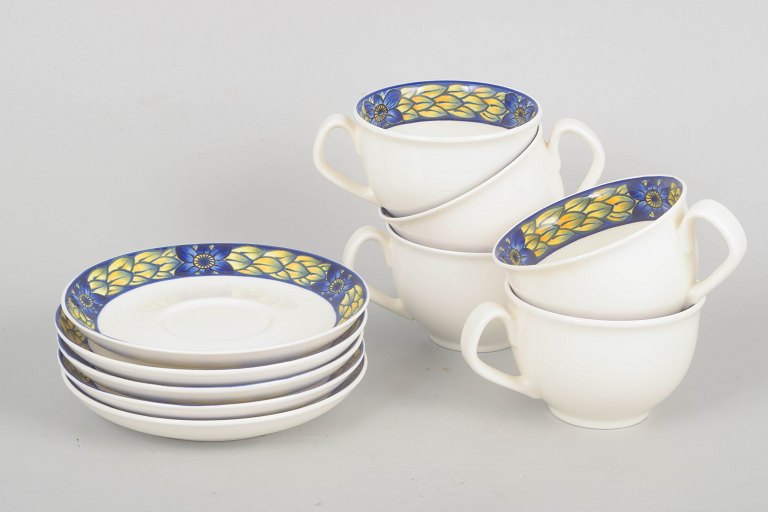 Royal Copenhagen, set of five coffee cups with saucers, Blue Pheasant.