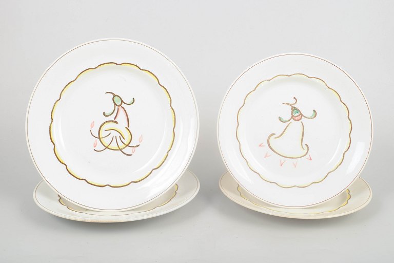 Wilhelm Kåge for Gustavsberg, Prior Set of Two Lunch Plates and Two Dinner Plates.