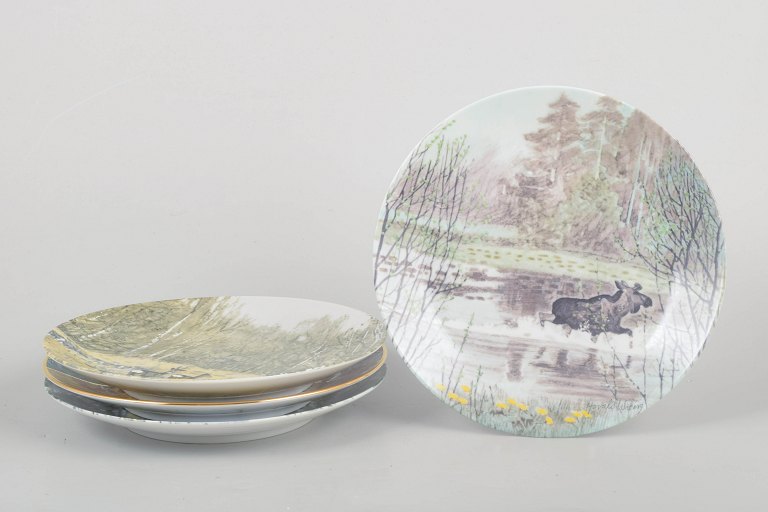 Harald Wiberg for Rörstrand, Moments in Nature, set of four collectors plates.