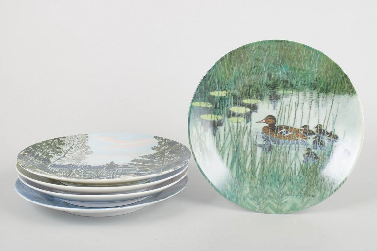Harald Wiberg for Rörstrand, Moments in Nature, set of five collectors plates.