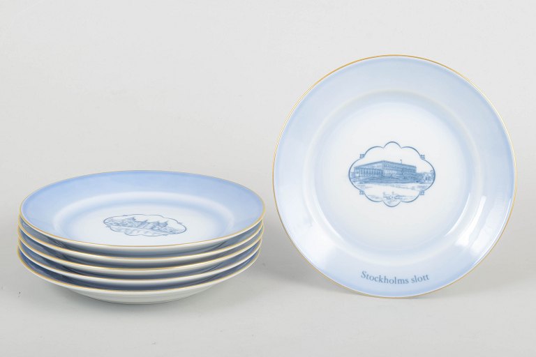 Bing & Grøndahl, Set of Six Castle Plates, Model 616.