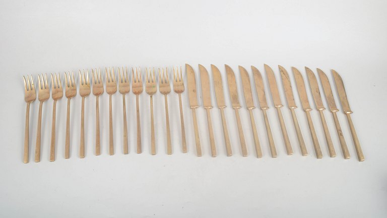 Sigvard Bernadotte for Scanline, complete bronze fish cutlery set for twelve.