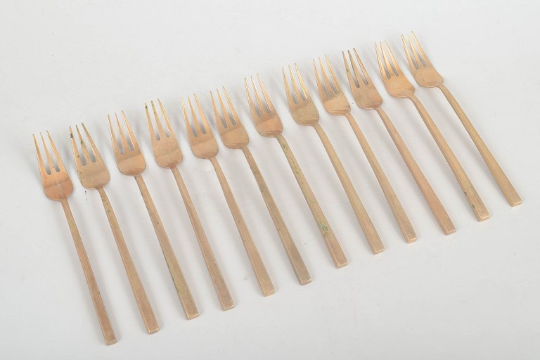 Sigvard Bernadotte for Scanline, set of twelve bronze cake forks.