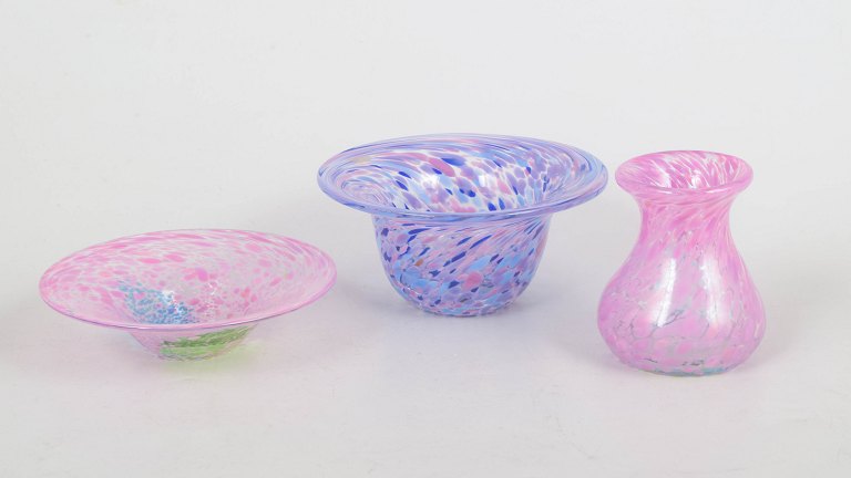 Ulrica Hydman Vallien for Kosta Boda, Set of Three Miniature Art Glass Pieces from the Artist Collection.