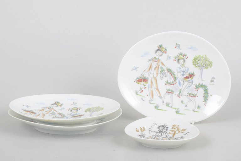 Raymond Peynet for Rosenthal, set of three dishes and one small bowl.