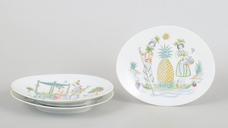 Raymond Peynet for Rosenthal, set of three porcelain dishes.