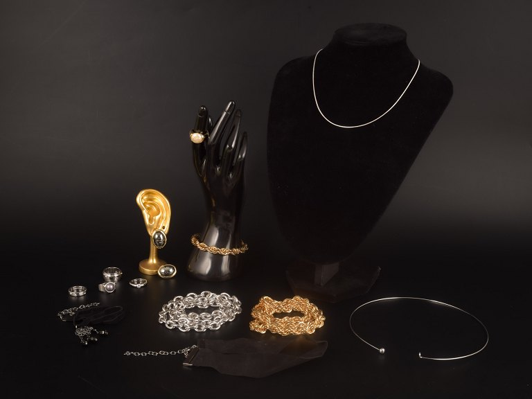 Set of 13 Vintage Jewellery Items. Rings, Bracelet, Necklaces and Earrings. Bijouterie. 20th Century.