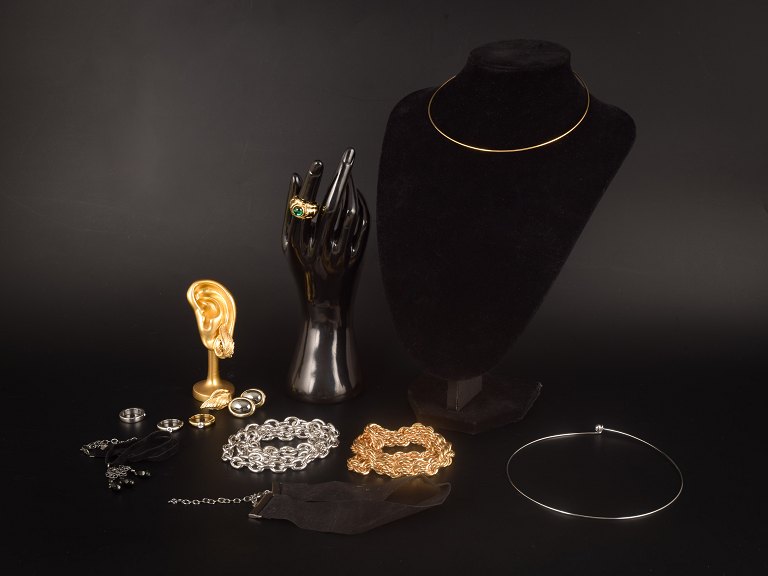 Set of 12 Vintage Jewellery Items. Rings, Necklaces, Neck Rings and Earrings. Bijouterie. 20th Century.