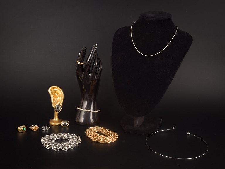 Set of 10 Vintage Jewellery Items. Rings, Bracelet, Necklaces and Earrings. Bijouterie. 20th Century.