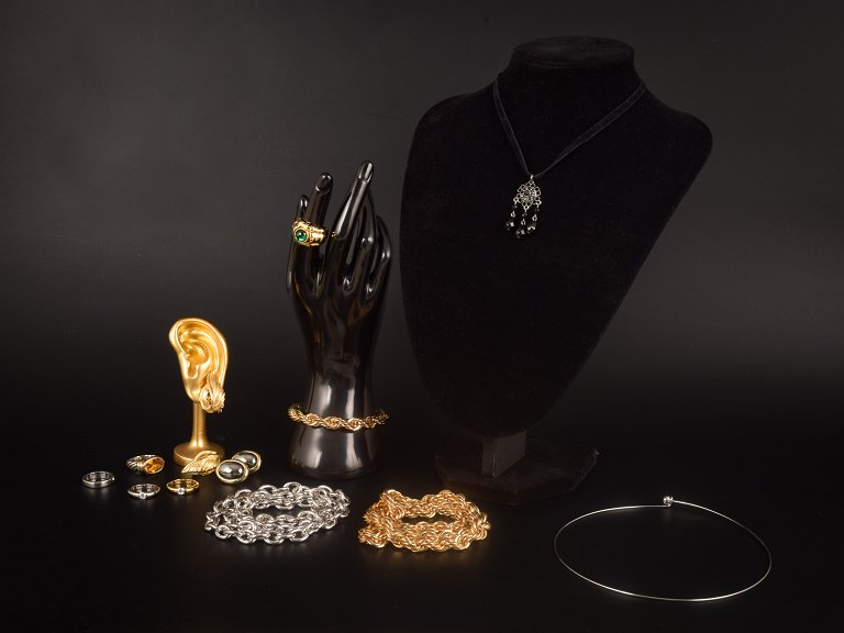 Set of 12 Vintage Jewellery Items. Rings, Bracelet, Necklaces and Earrings. Bijouterie. 20th Century.