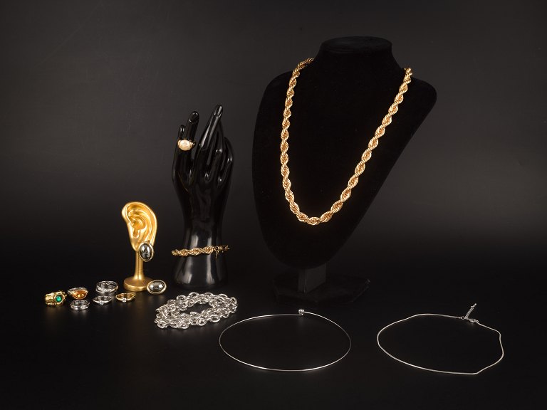 Set of 13 Vintage Jewellery Items. Rings, Bracelet, Necklaces and Earrings. Bijouterie. 20th Century.