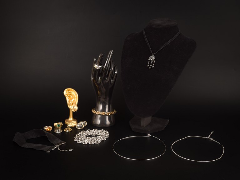 Set of 13 Vintage Jewellery Items. Rings, Bracelet, Necklaces and Earrings. Bijouterie. 20th Century.
