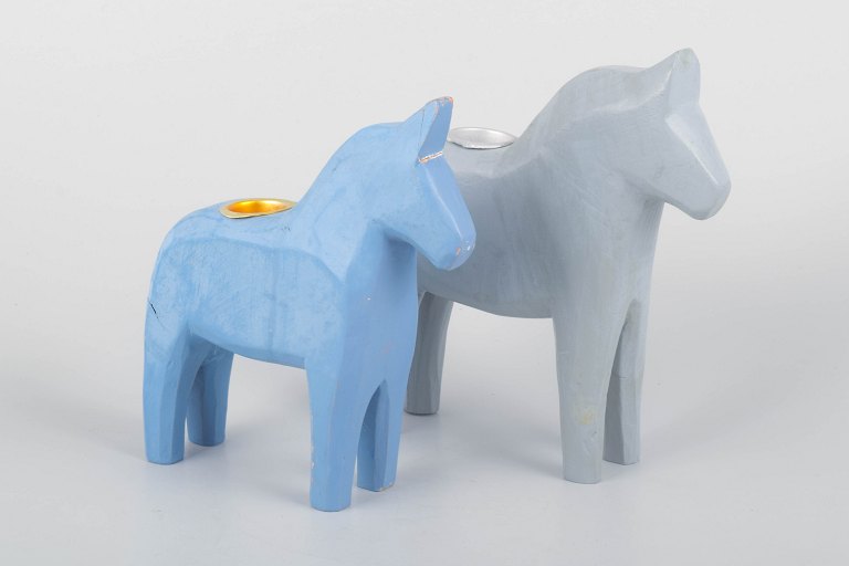 Pair of Dala horses, candle holders.
