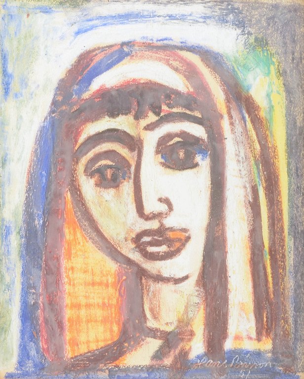 Hans Larsson, mixed media on paper, listed Swedish visual artist.