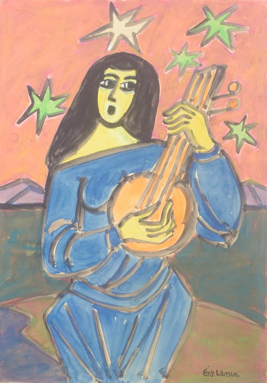 Erik Larsen, watercolour on paper, listed Danish painter.